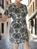 Printed Round Neck Short Sleeve Dress.