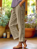 Casual Plus Size Wide Leg Button Decor Pants.