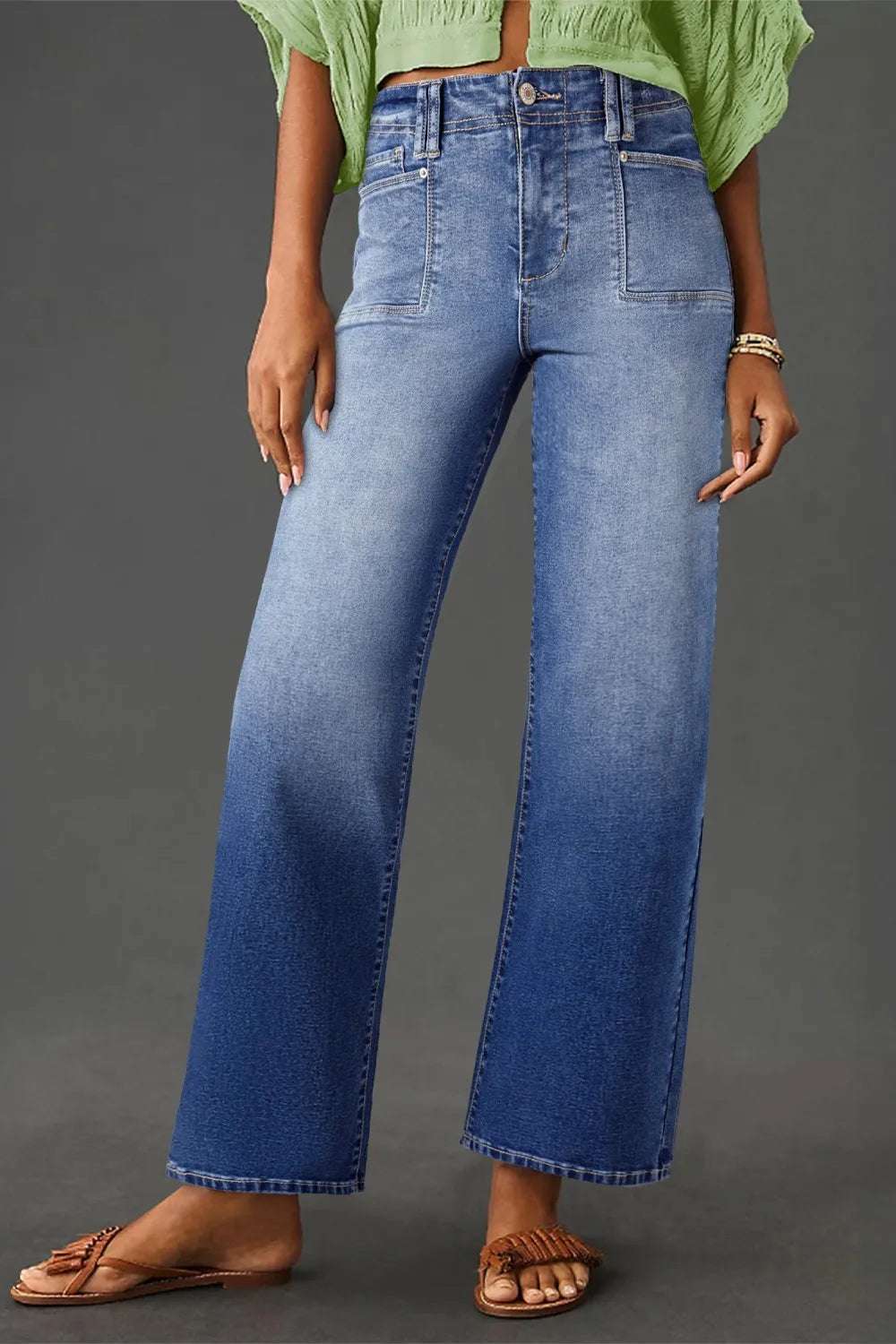 High-Waisted Wide-Leg Vintage Wash Jeans.