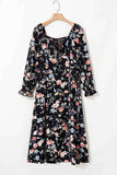 Floral Print Flounce Sleeve Midi Dress.