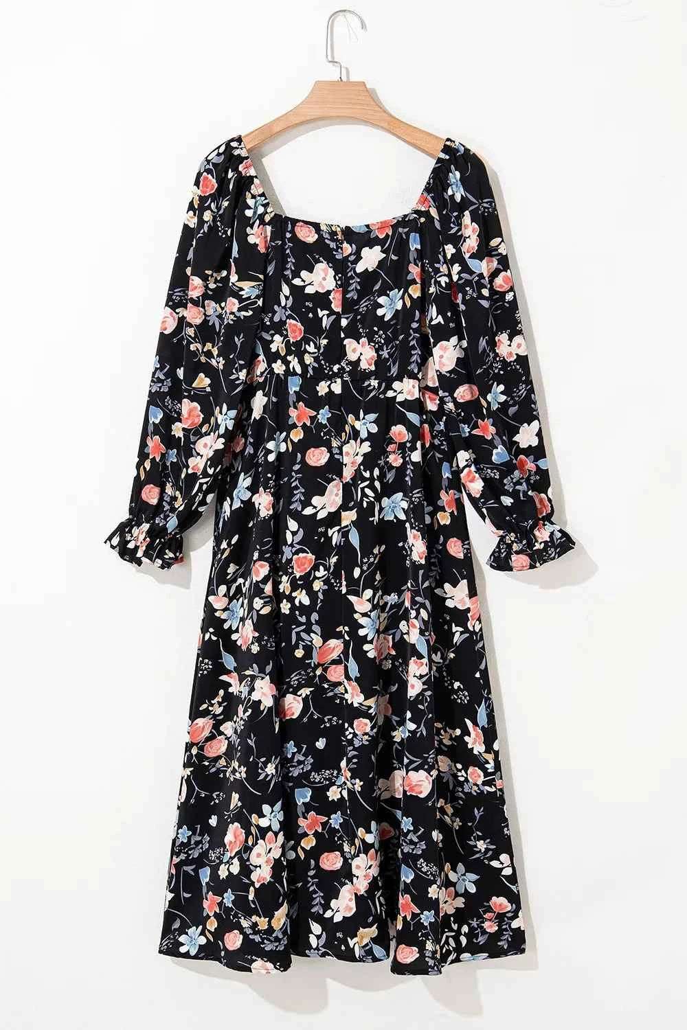 Floral Print Flounce Sleeve Midi Dress.