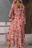Floral Print Flounce Sleeve Midi Dress.