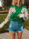 Leopard Print Round Neck Sweater.