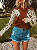 Leopard Print Round Neck Sweater.