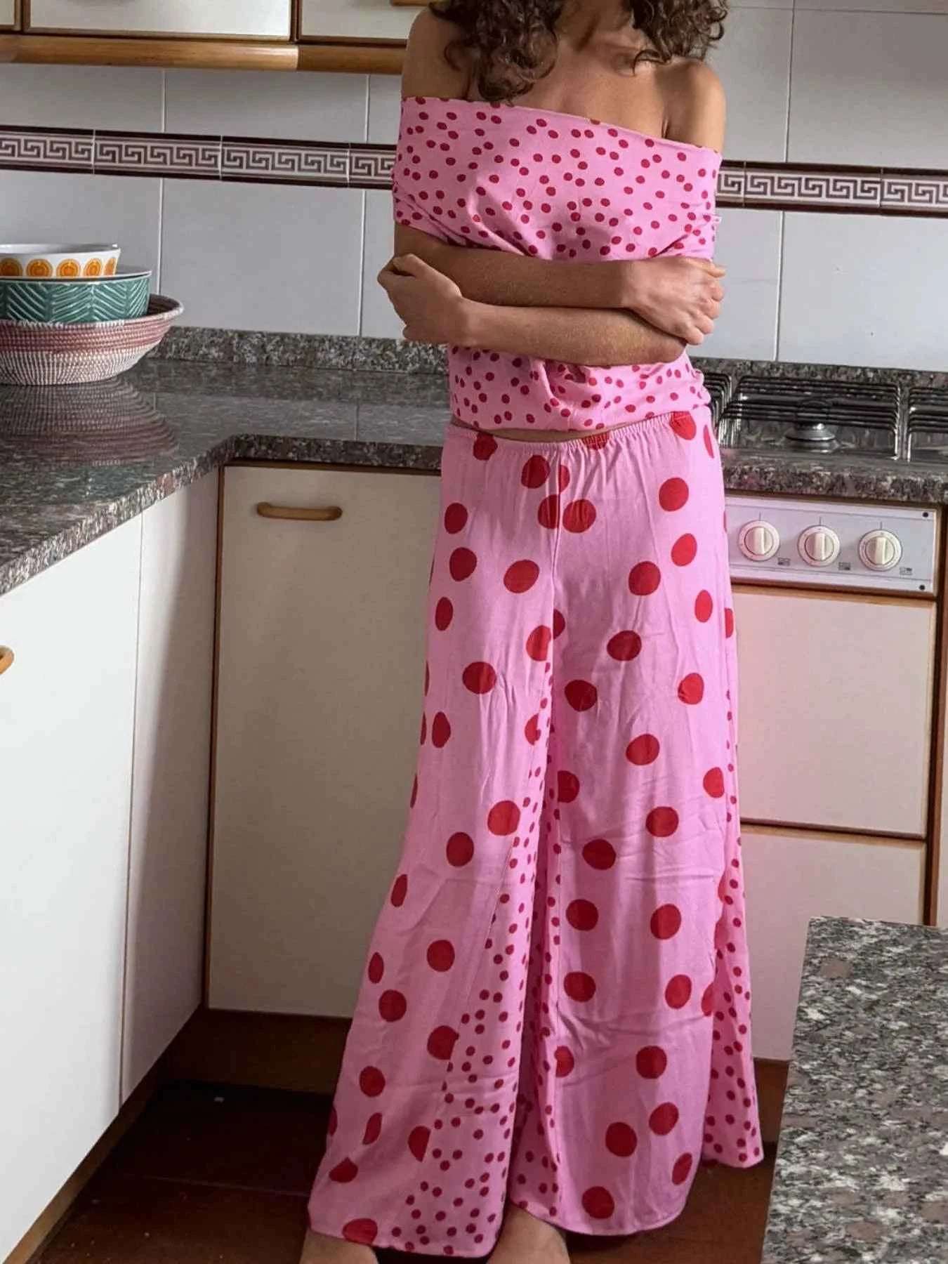 Polka Dot Top and Maxi Skirt Set.