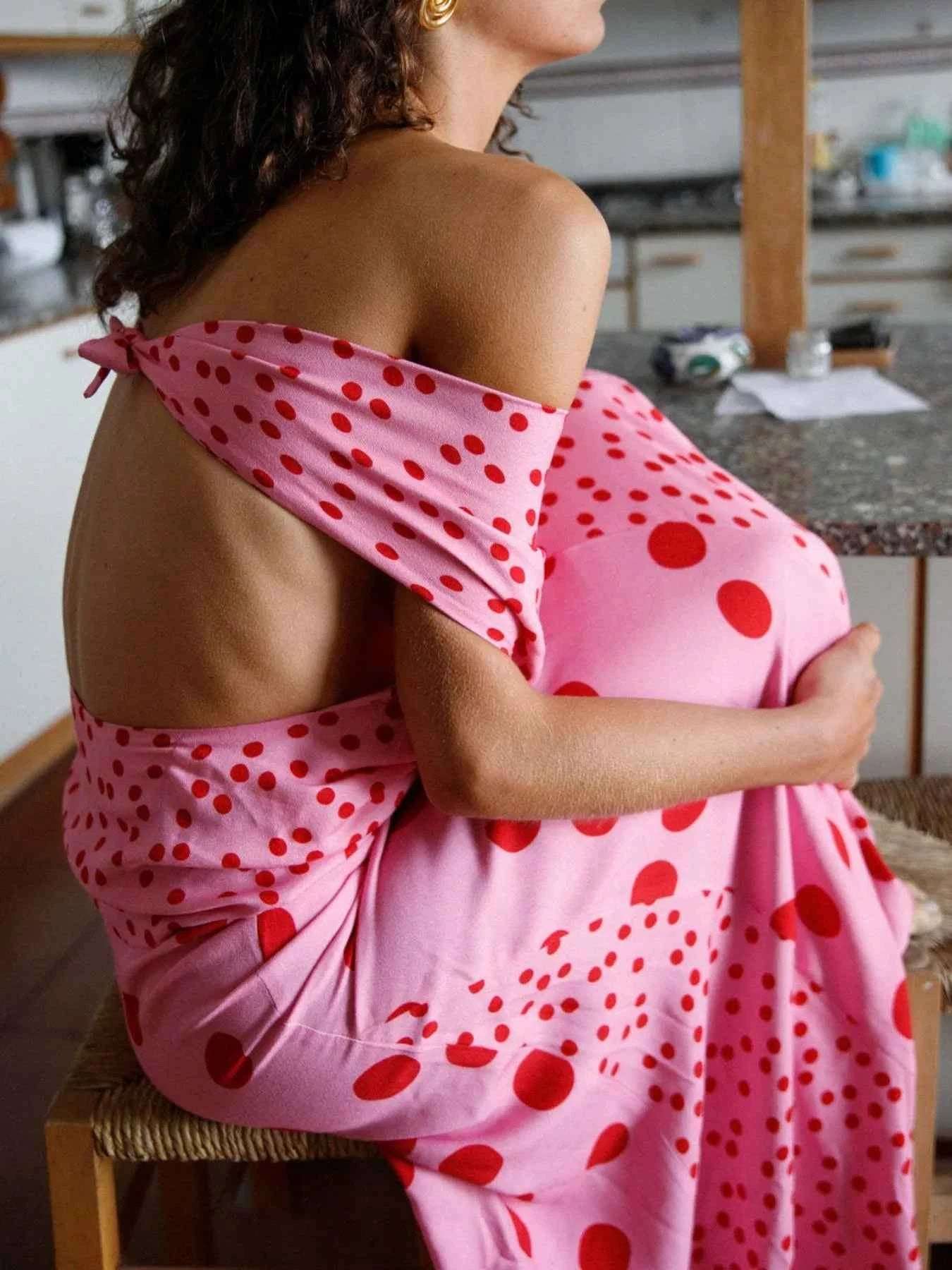 Polka Dot Top and Maxi Skirt Set.