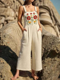 Floral Embroidered Wide Leg Jumpsuit.