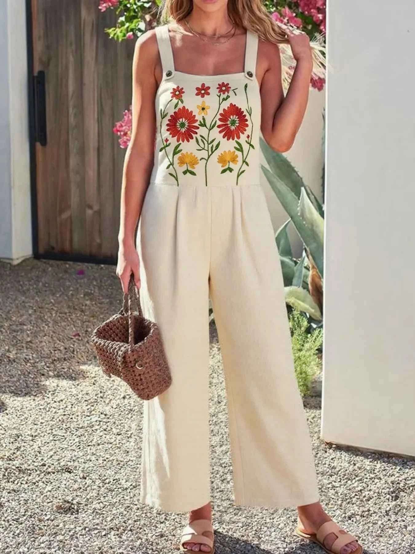 Floral Embroidered Wide Leg Jumpsuit.