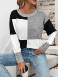 Color Block Knit Long Sleeve Sweater.