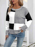 Color Block Knit Long Sleeve Sweater.