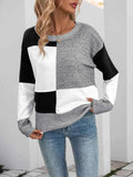 Color Block Knit Long Sleeve Sweater.