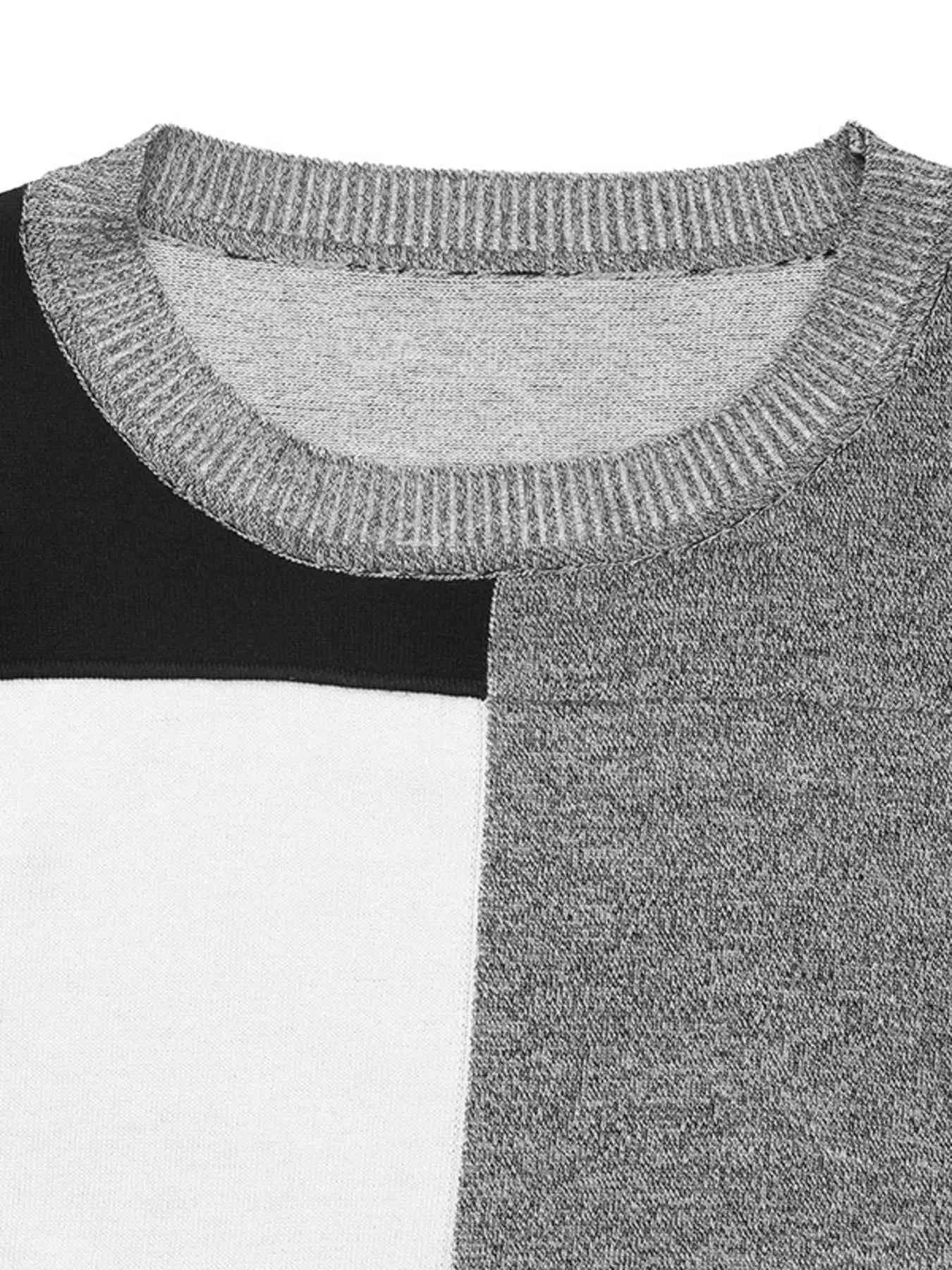 Color Block Knit Long Sleeve Sweater.