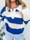 Stripe Colorblock Polo Collar Crochet Knitted Cover Up.