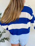 Stripe Colorblock Polo Collar Crochet Knitted Cover Up.