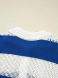 Stripe Colorblock Polo Collar Crochet Knitted Cover Up.
