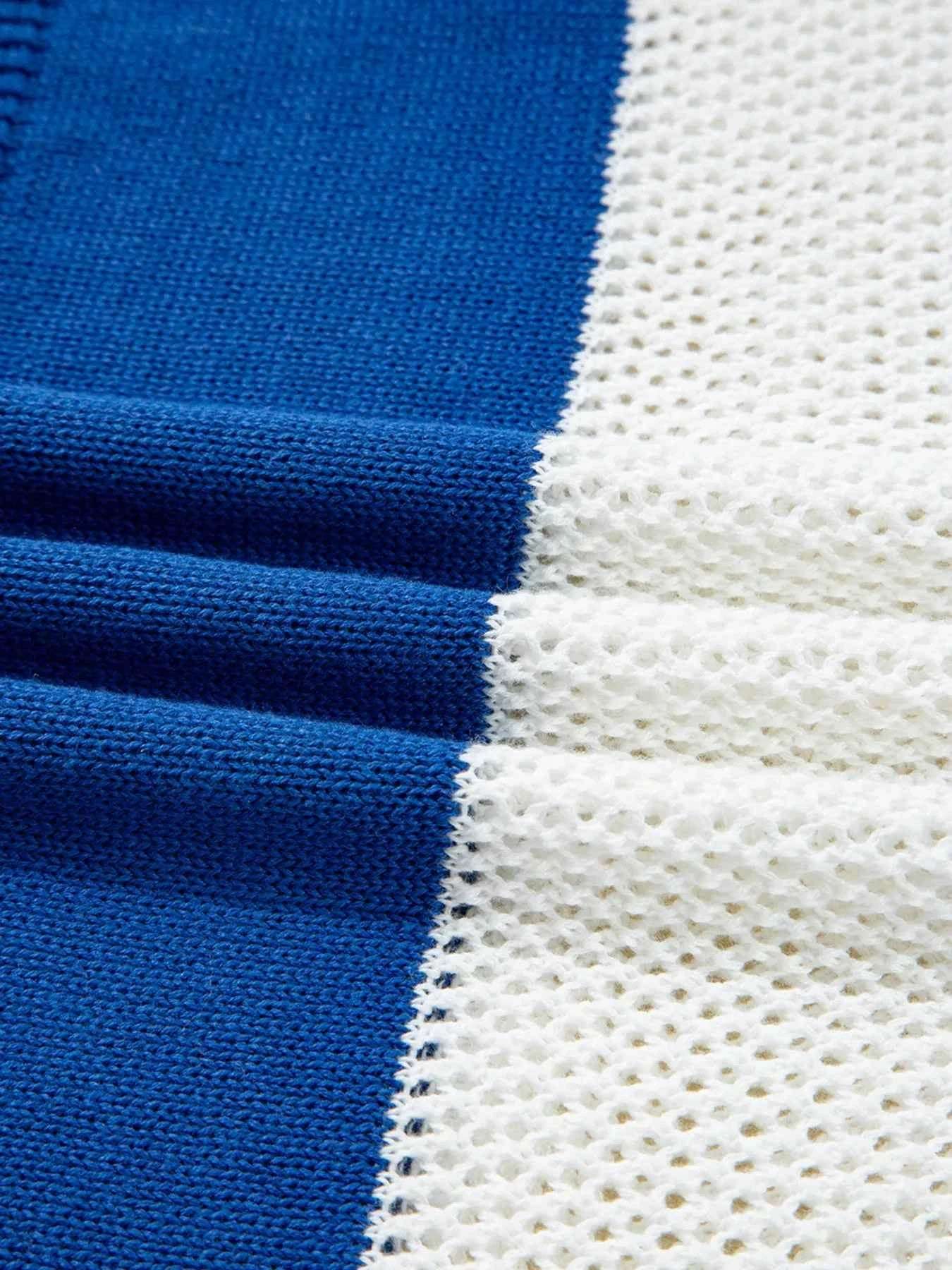 Stripe Colorblock Polo Collar Crochet Knitted Cover Up.