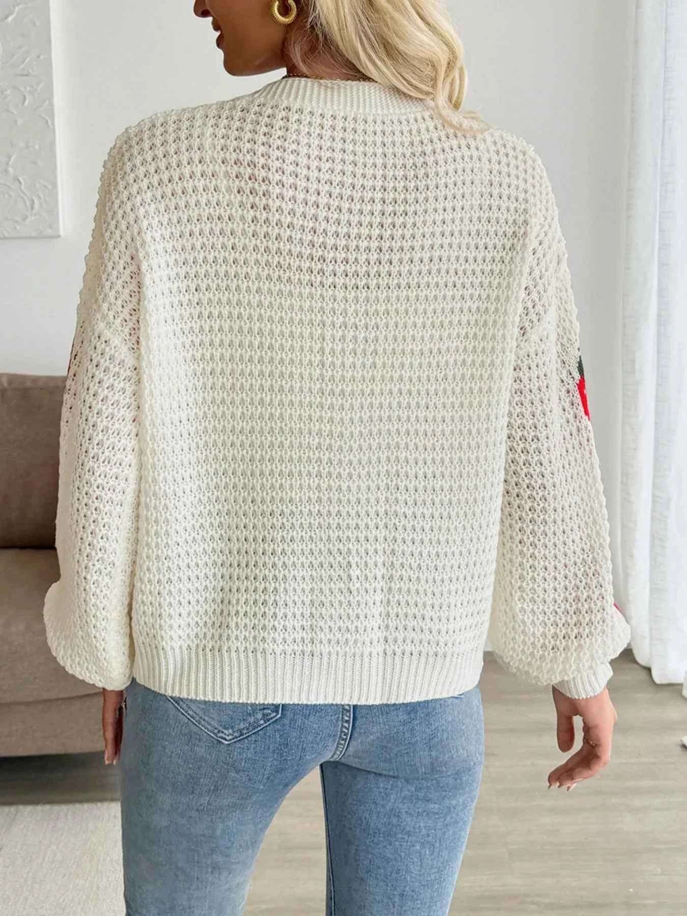 Strawberry Pattern V-Neck Button-Up Cardigan.