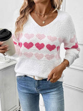 Heart Pattern V-Neck Sweater.