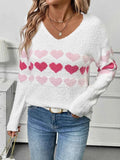 Heart Pattern V-Neck Sweater.