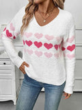 Heart Pattern V-Neck Sweater.
