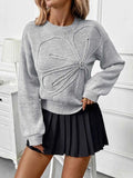 Flower Round Neck Long Sleeve Sweater.