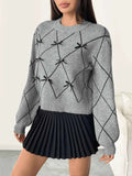 Diamond Pattern Bow Detail Sweater.