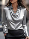 Plus Size Collared Neck Long Sleeve Blouse.