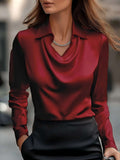 Plus Size Collared Neck Long Sleeve Blouse.