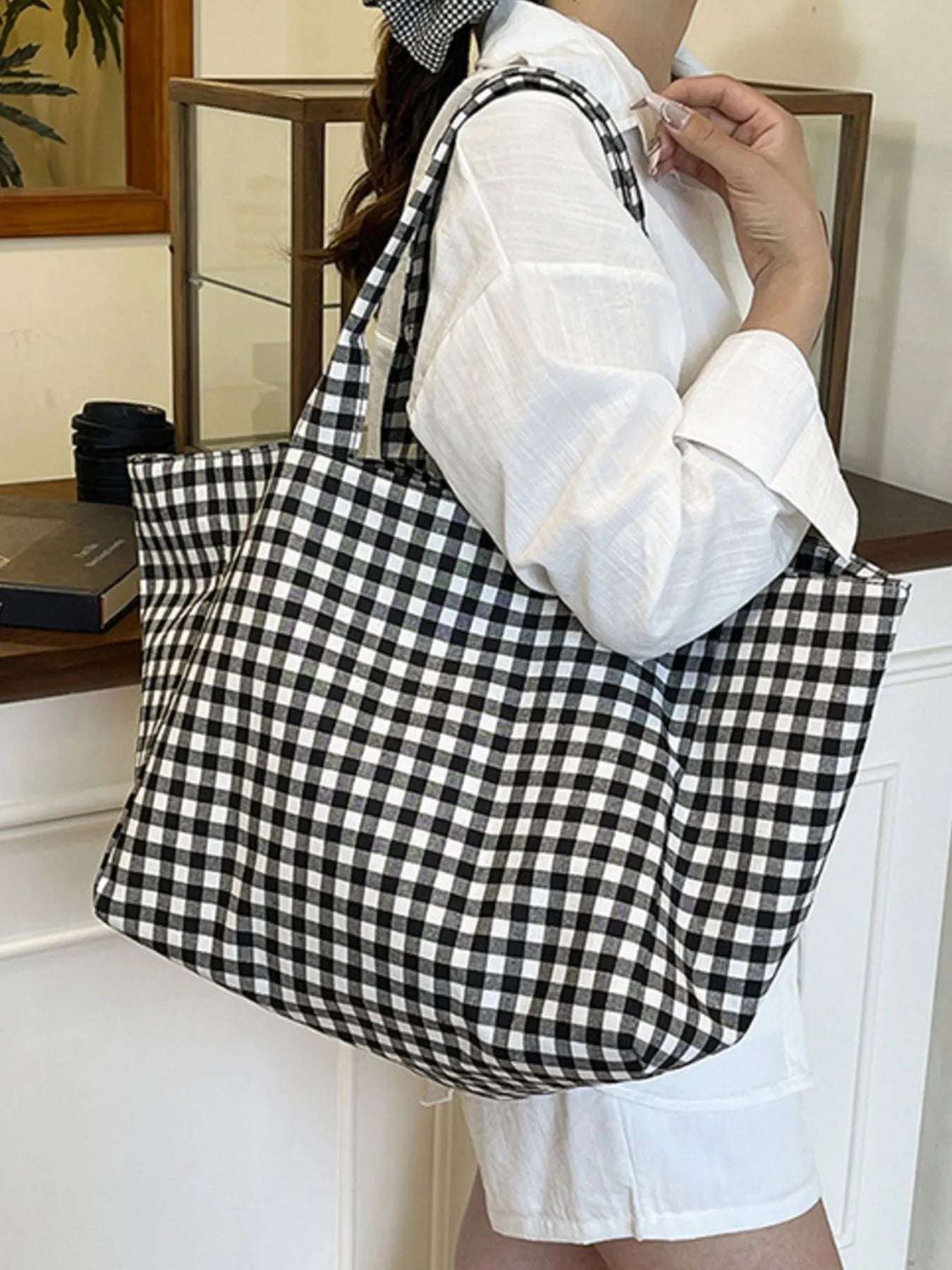 Classic Plaid Canvas Tote Bag.