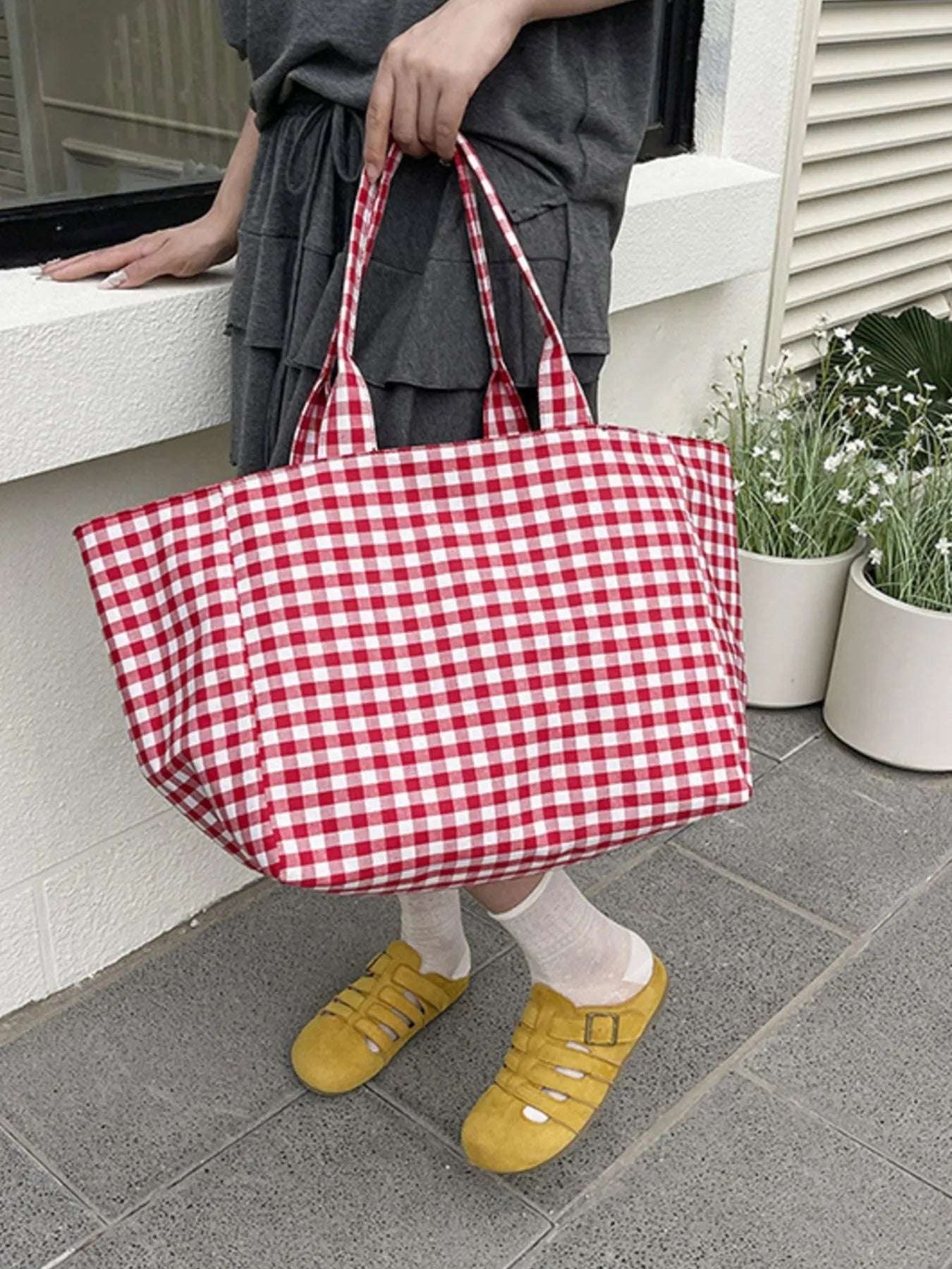 Classic Plaid Canvas Tote Bag.