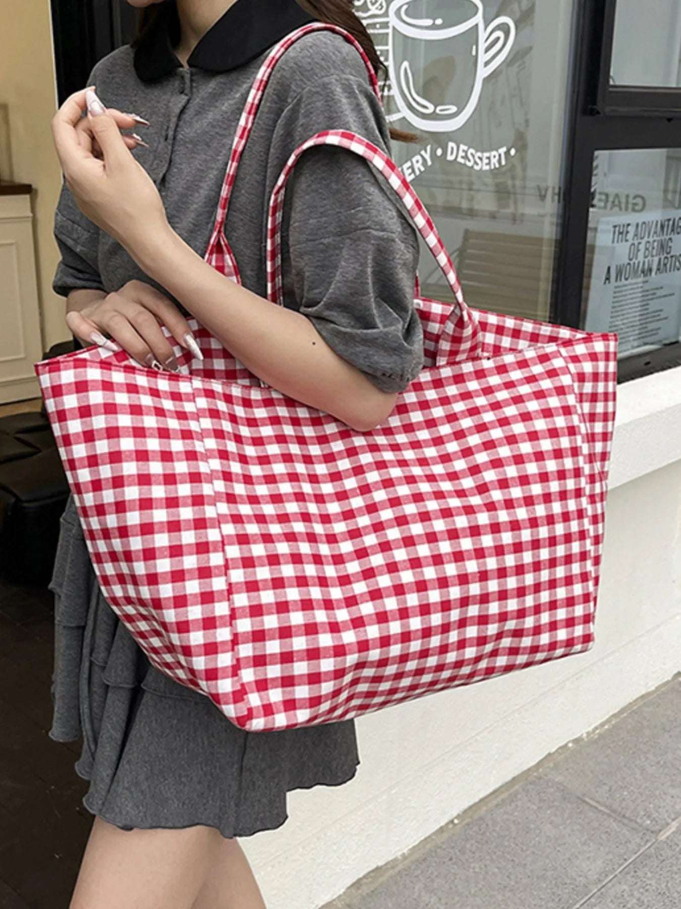 Classic Plaid Canvas Tote Bag.