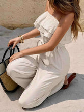 Off-Shoulder Ruffled Wide Leg Jumpsuit.