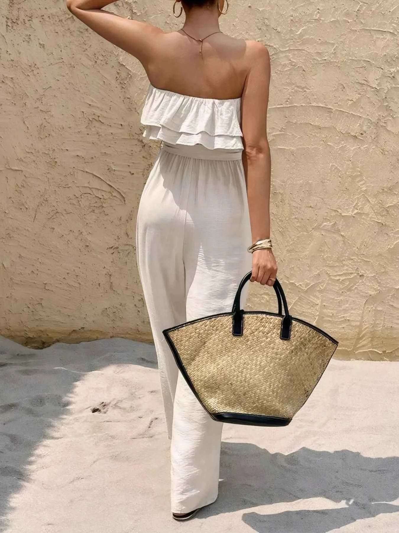 Off-Shoulder Ruffled Wide Leg Jumpsuit.