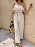 Off-Shoulder Ruffled Wide Leg Jumpsuit.