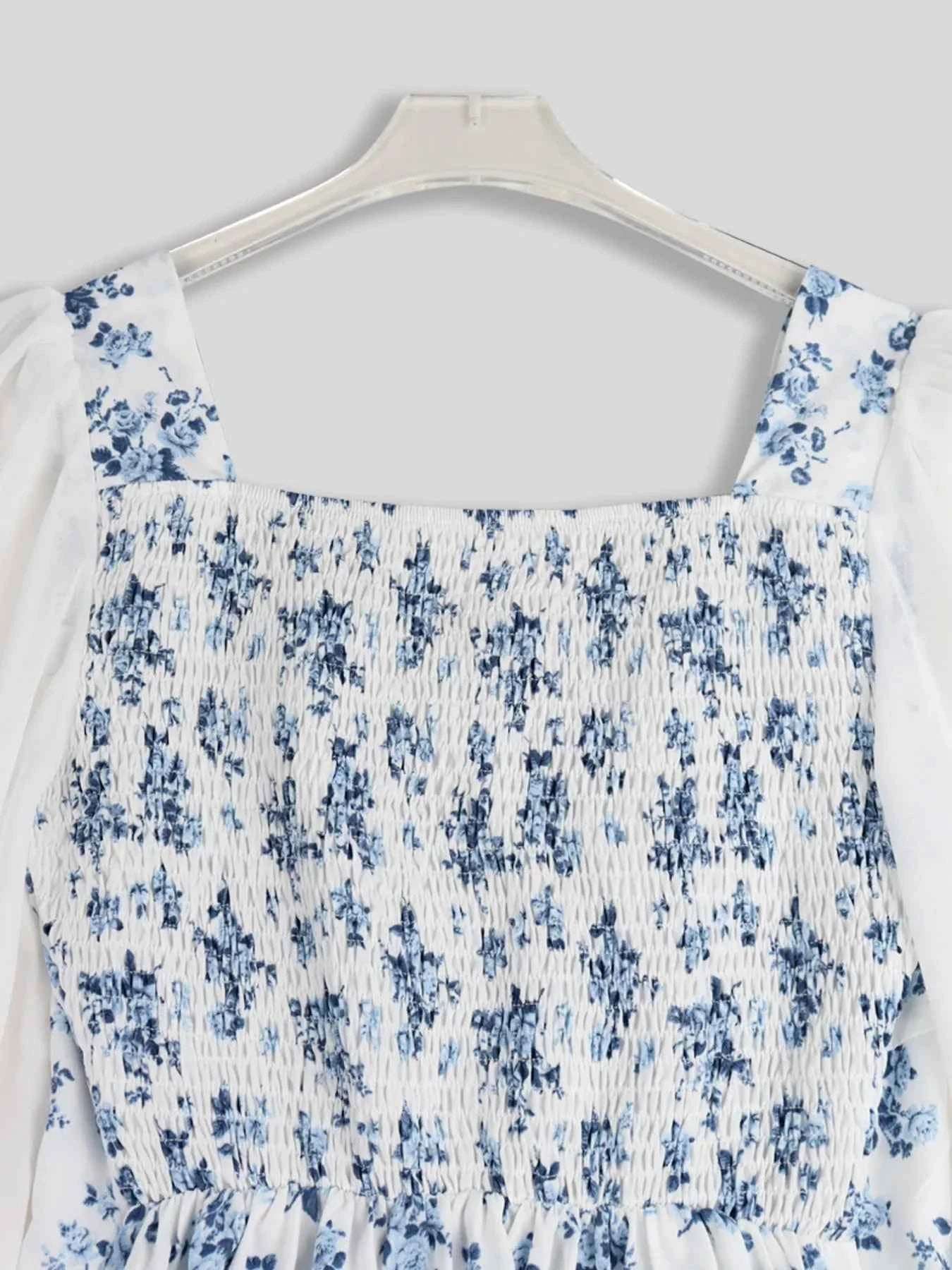 Floral Print Flounce Sleeve Maxi Dress.