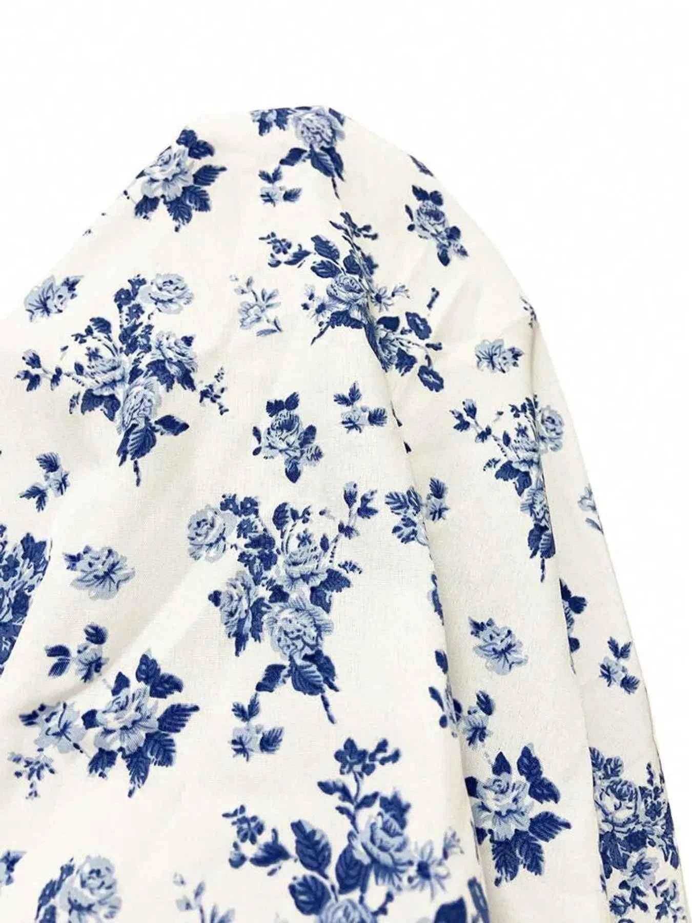 Floral Print Flounce Sleeve Maxi Dress.