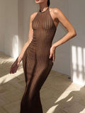 Ribbed Halter Neck Bodycon Maxi Dress.
