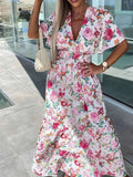 Floral Print Flutter Sleeve Maxi Dress.