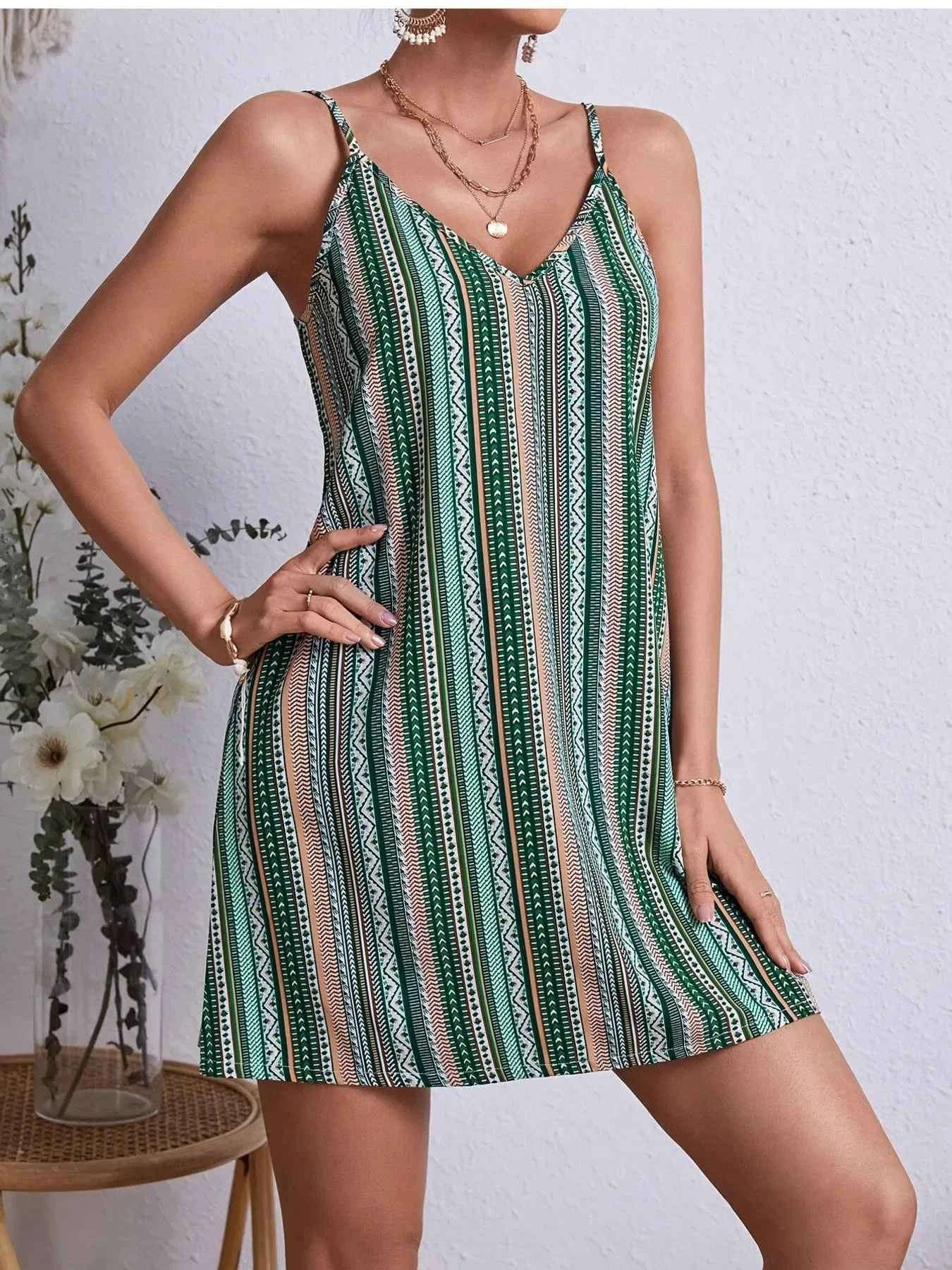 Striped V-Neck Cami Dress.