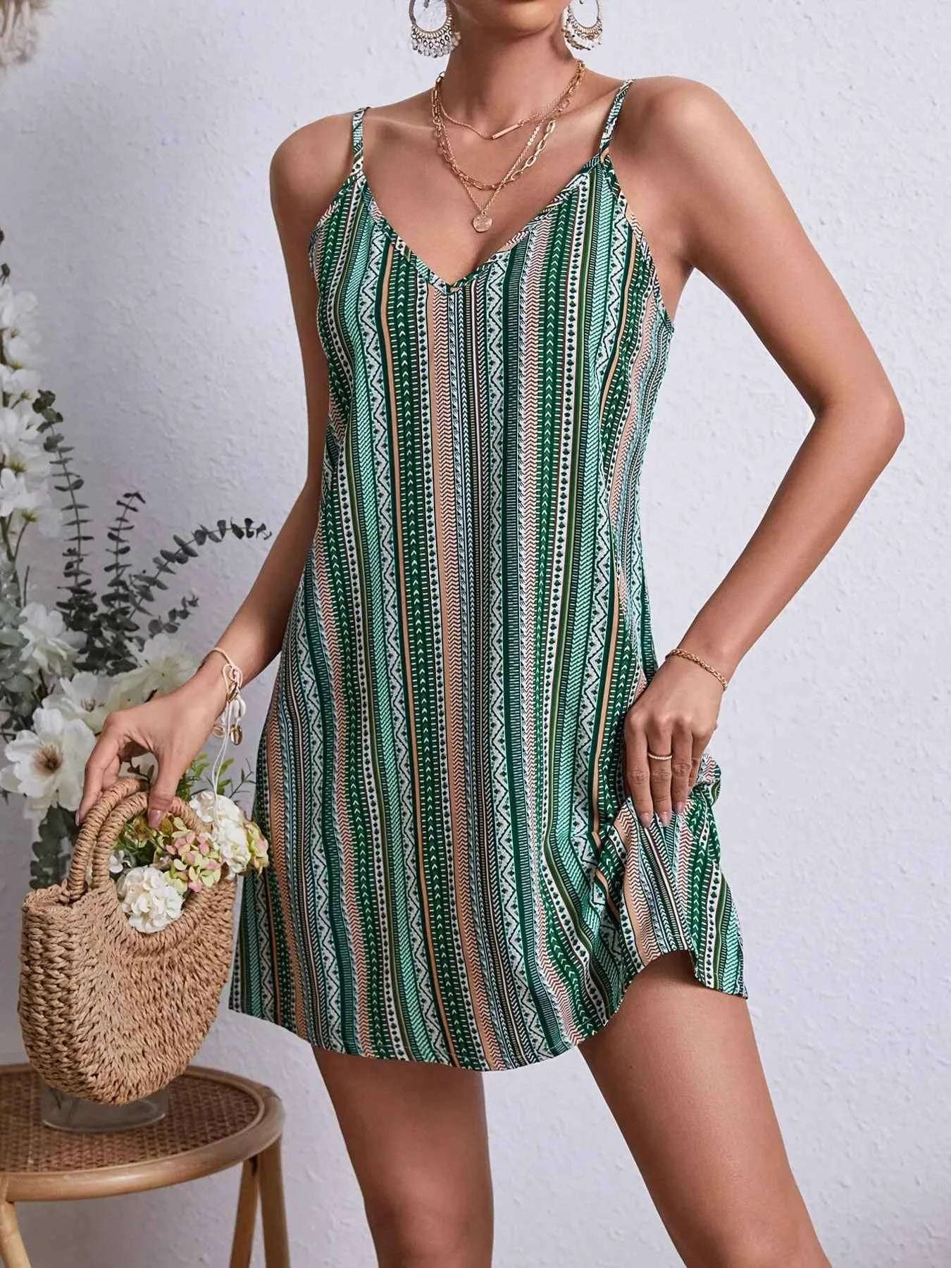 Striped V-Neck Cami Dress.