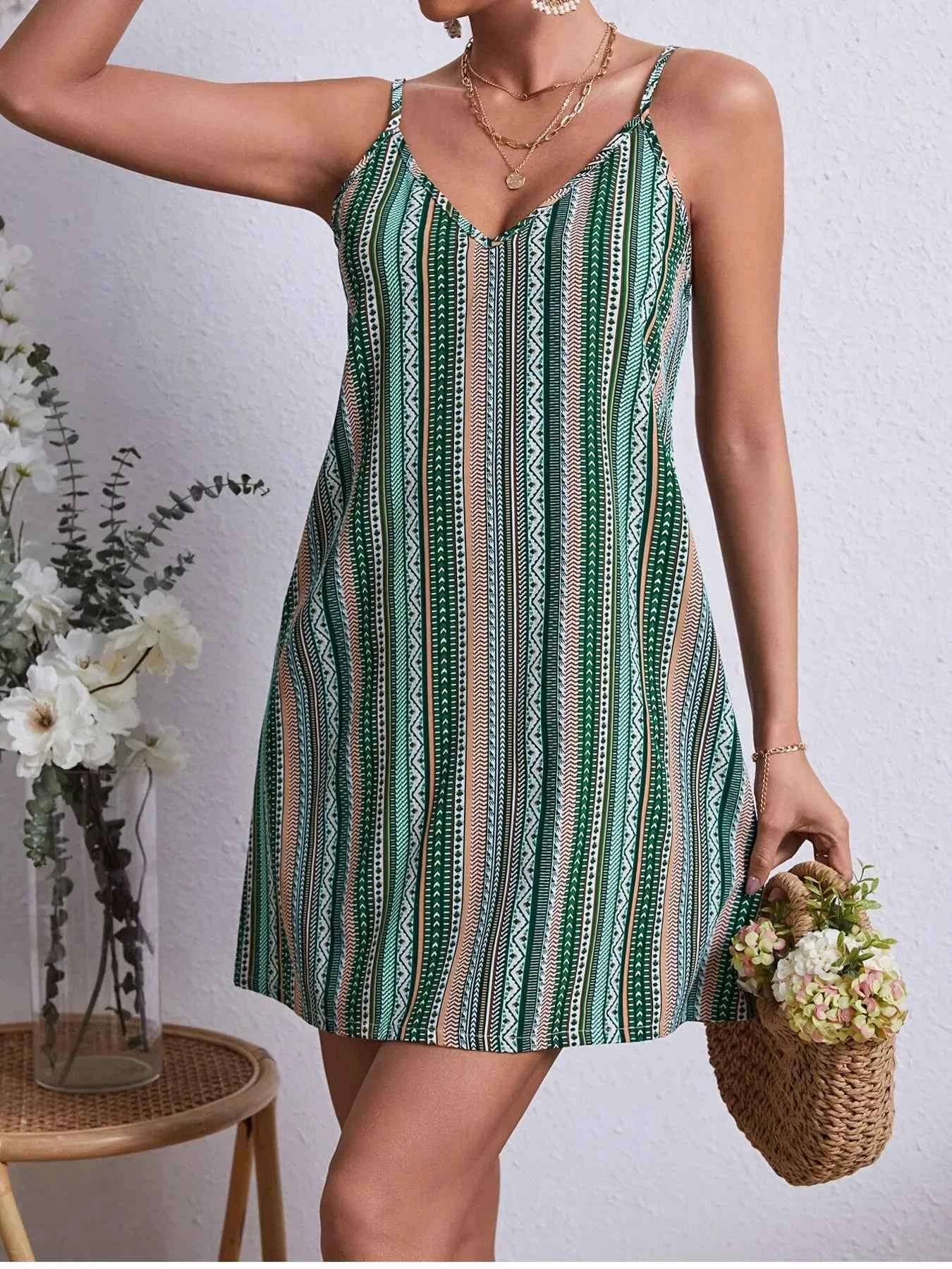 Striped V-Neck Cami Dress.