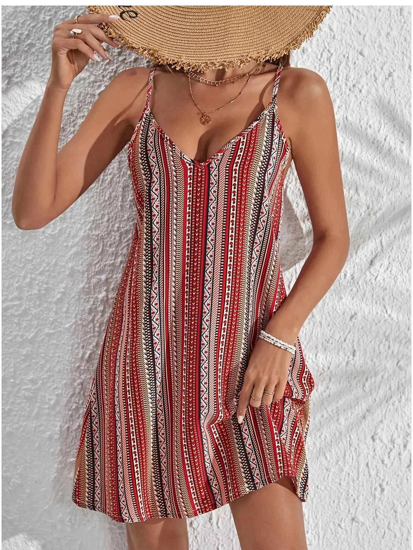 Striped V-Neck Cami Dress.