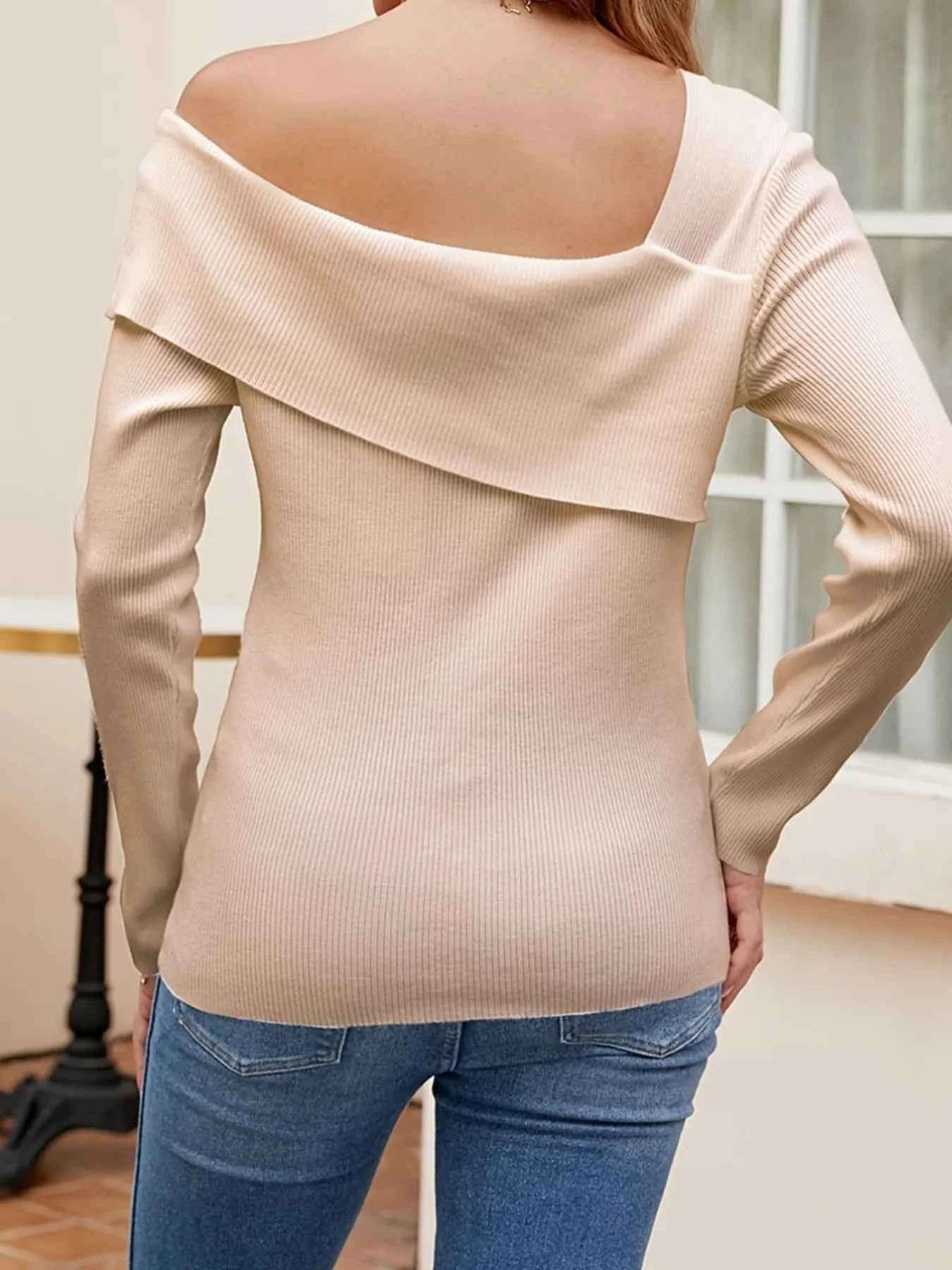 Asymmetrical One Shoulder Knit Top.