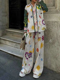 Women's Printed Button Down Shirt and Pants Set.