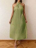 Pleated Halter Neck Midi Dress.