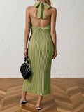 Pleated Halter Neck Midi Dress.