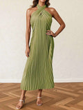 Pleated Halter Neck Midi Dress.