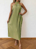 Pleated Halter Neck Midi Dress.