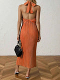 Pleated Halter Neck Midi Dress.