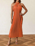 Pleated Halter Neck Midi Dress.